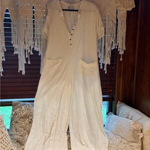 Free People Beach jumpsuit romper wide leg boho ivory slouchy xxl under m pocket
